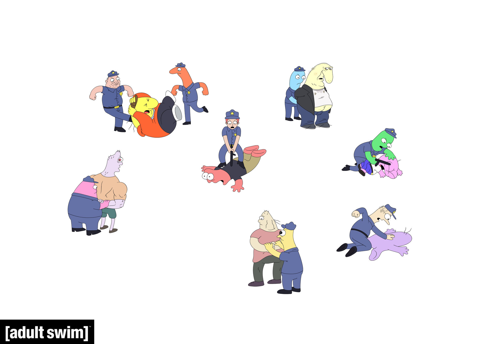 Police officers arresting characters